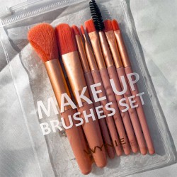 Make-Up Brush Set - 8 Pennelli da Viaggio Viso, Occhi e Labbra Arancione